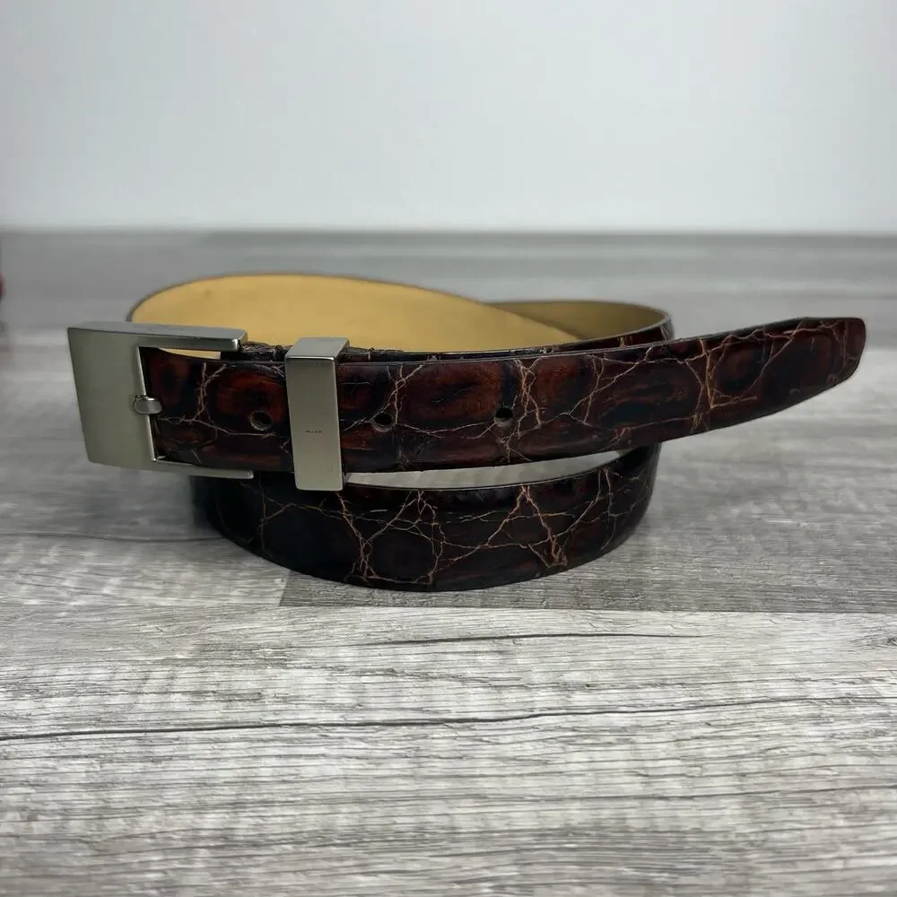 Anne Klein Crocodile Print Italian Leather Belt Old Money Aesthetic